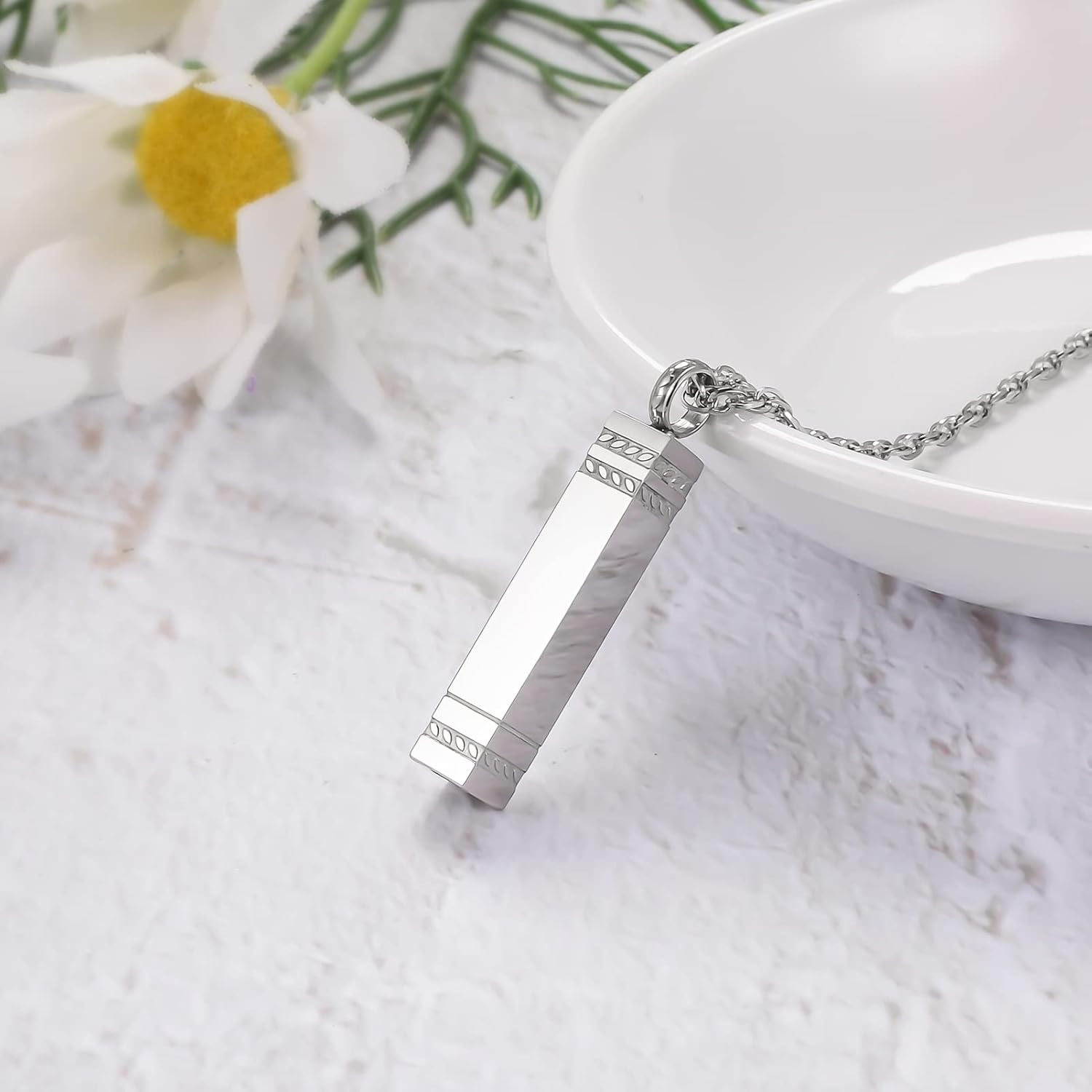 abooxiu Urn Necklace for Ashes Memorial Cremation Jewelry for Ashes Stainless Steel Ashes Jewelry Cube Ashes Necklace Bar Urn Pendant for Women Men - Image 2
