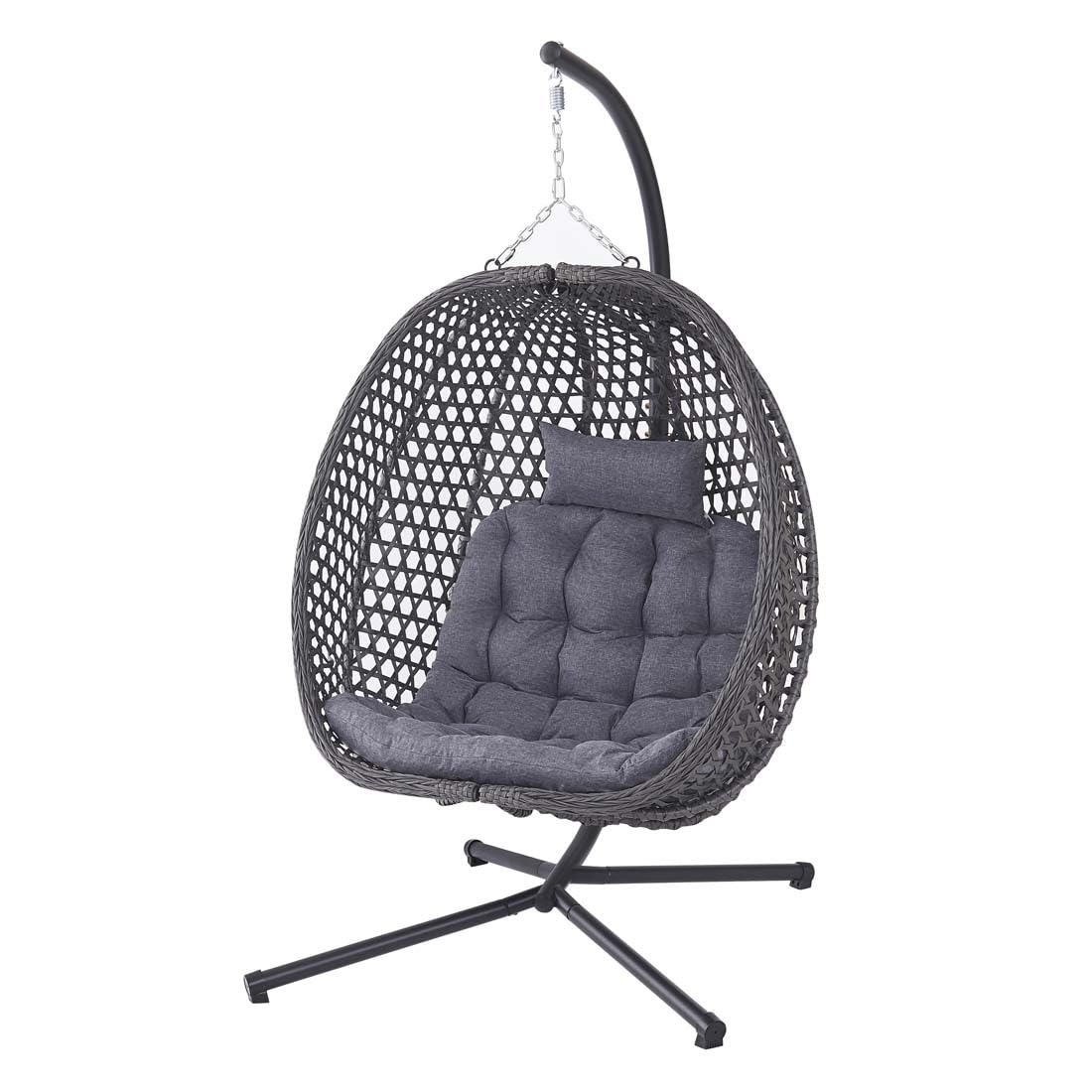 More4homes Grey Como Garden Egg Chair Outdoor Indoor Folding Rattan Metal Hanging Swinging Chair (Grey)