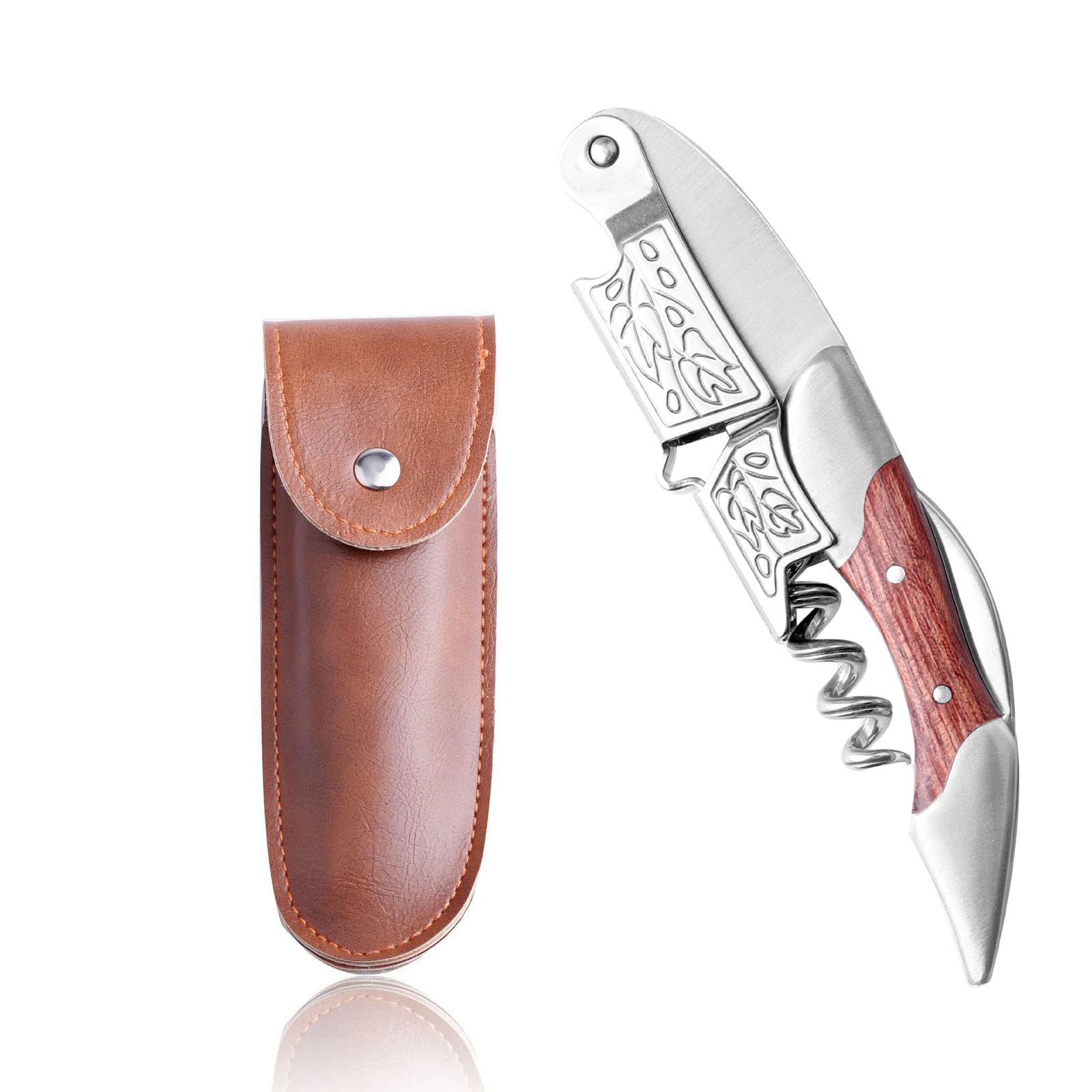 Cavatappi Professionale Philorn 3 In 1 - Legno Di Palissandro, Acciaio Inox, Con Tagliafoglio - Foto 9