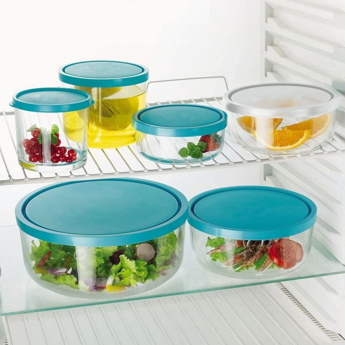 Paquete de 24 Recipientes de Vidrio para Comida con Tapa Hermética, Caja de Almacenamiento Redonda, Apto para lavavajillas, Microondas y congelador - Diámetro 18 x Altura 6.5 cm