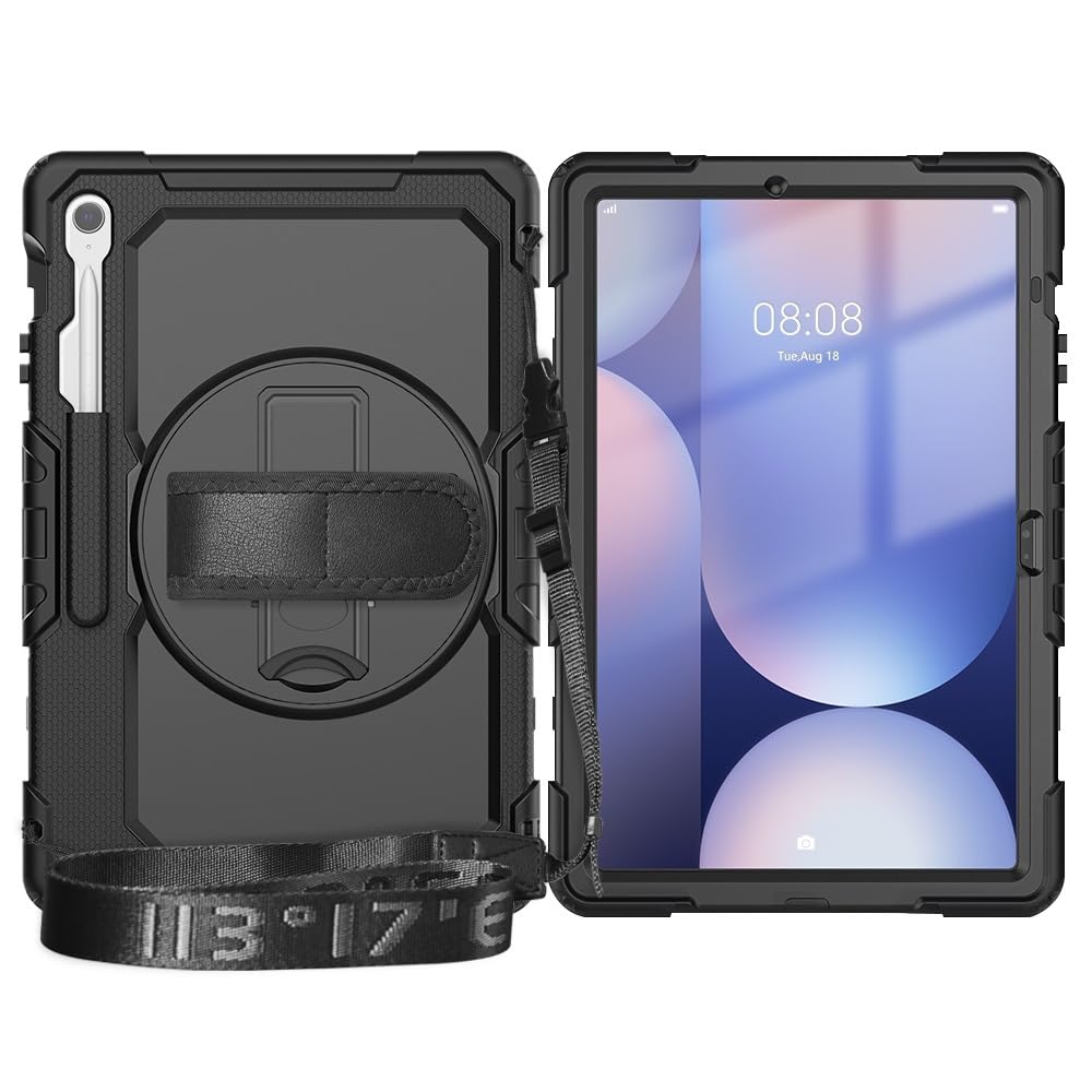 Kompatybilny z Samsung Galaxy Tab S10 FE+/S10 FE Plus 13,1 cala SM-X620/X626B Etui z ochraniaczem ekranu Podpórka Odporna na wstrząsy Wytrzymała obudowa Obrotowy o 360° Pasek na rękę i pasek na ramię