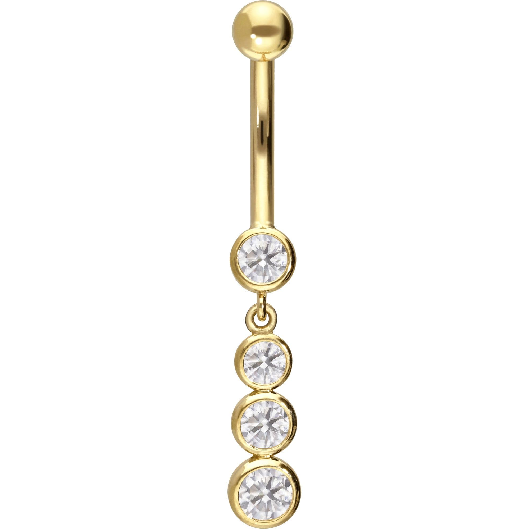 PIERCINGLINE Bauchnabelpiercing 14K Gold Bananabell 4 MOISSANITE 585er Gold - Goldfarben