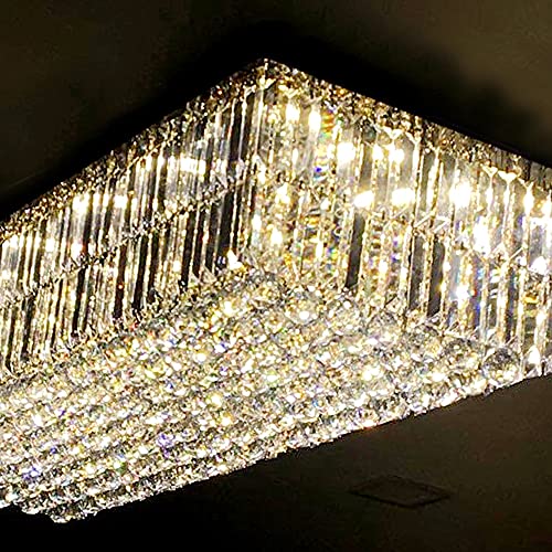 Image of Sanleen Rectangular K9 Glass Crystal Chandelier Ceiling Light 24x1 Feet Width Modern Luxury Lamp Corded Electric for Living Room, Bedroom, Dining Room & Lobby Designer Home Decor Lighting Fixture