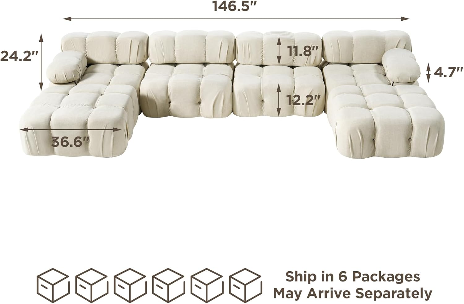 Jocisland Oversize 150'' Modular Compression Sectional Sofa Couches for Living Room Apartment, U Shaped Cloud Couch with Reversible Chaise Ottoman, Comfy Modern 6 Seater Boucle Floor Loveseat, Beige Beige 6 Seats