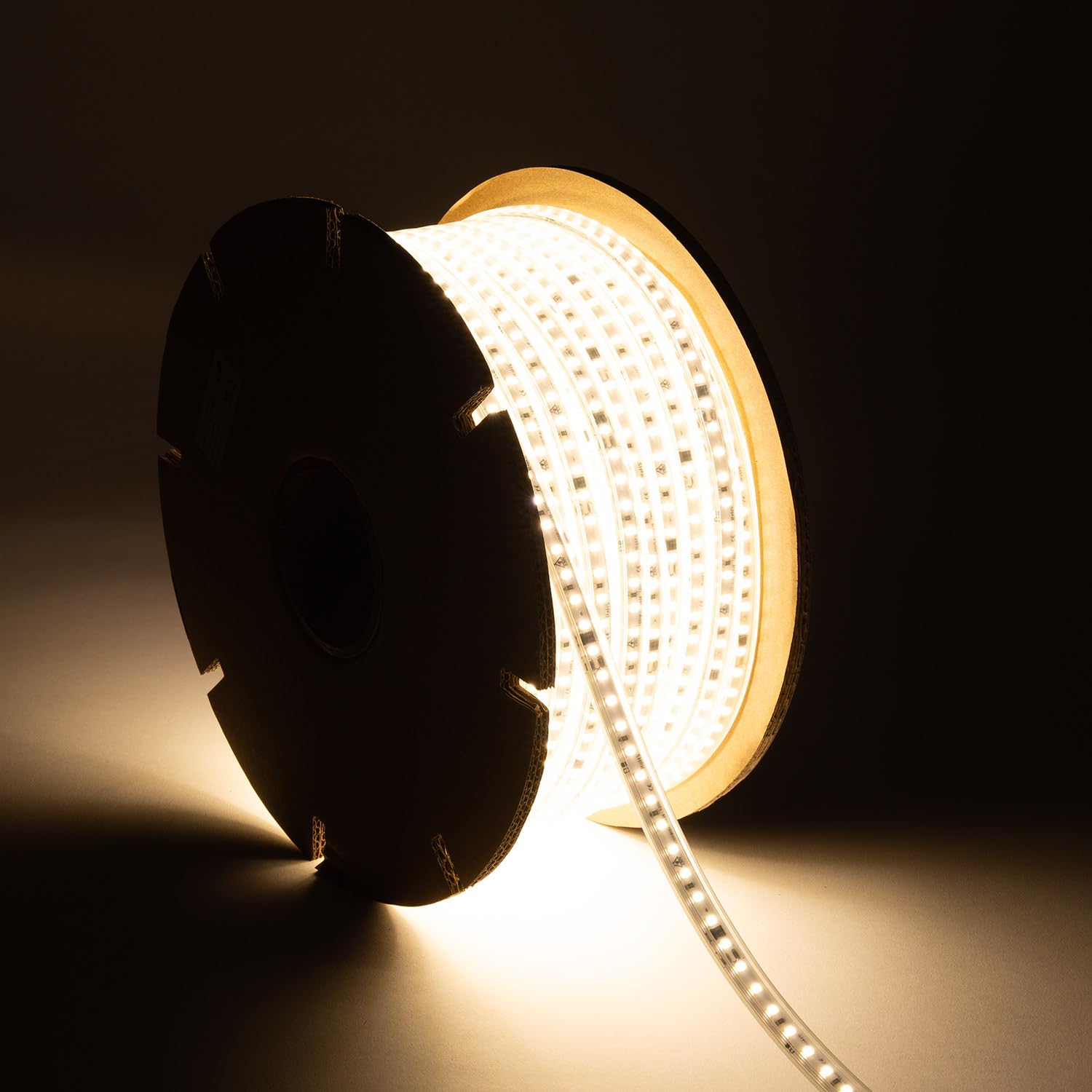 LEDKIA Tira LED Regulable 220V SMD Autorrectificada 120 LED/m BOBINA 50m 10 | 120 LED/m SMD2835 | IP65 | Luz Ajustable Triac | 50 Metros; Blanco Neutro 4000K