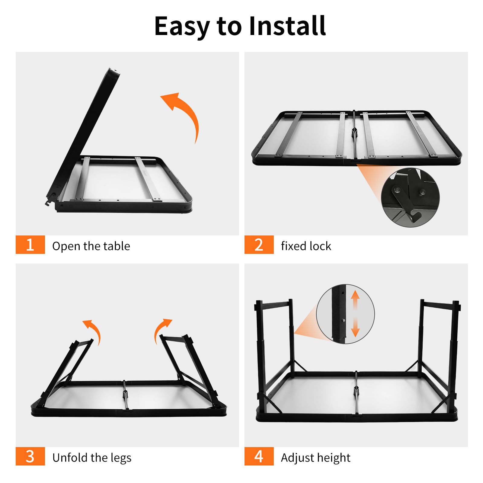 Mesa Plegable Camping 120x60 con agujero para sombrilla de 3 cm de diámetro, altura ajustable 53/62/70 cm, con asa; aluminio tubo cuadrado doble barra y MDF fácil de limpiar, ligera y fácil de transpo