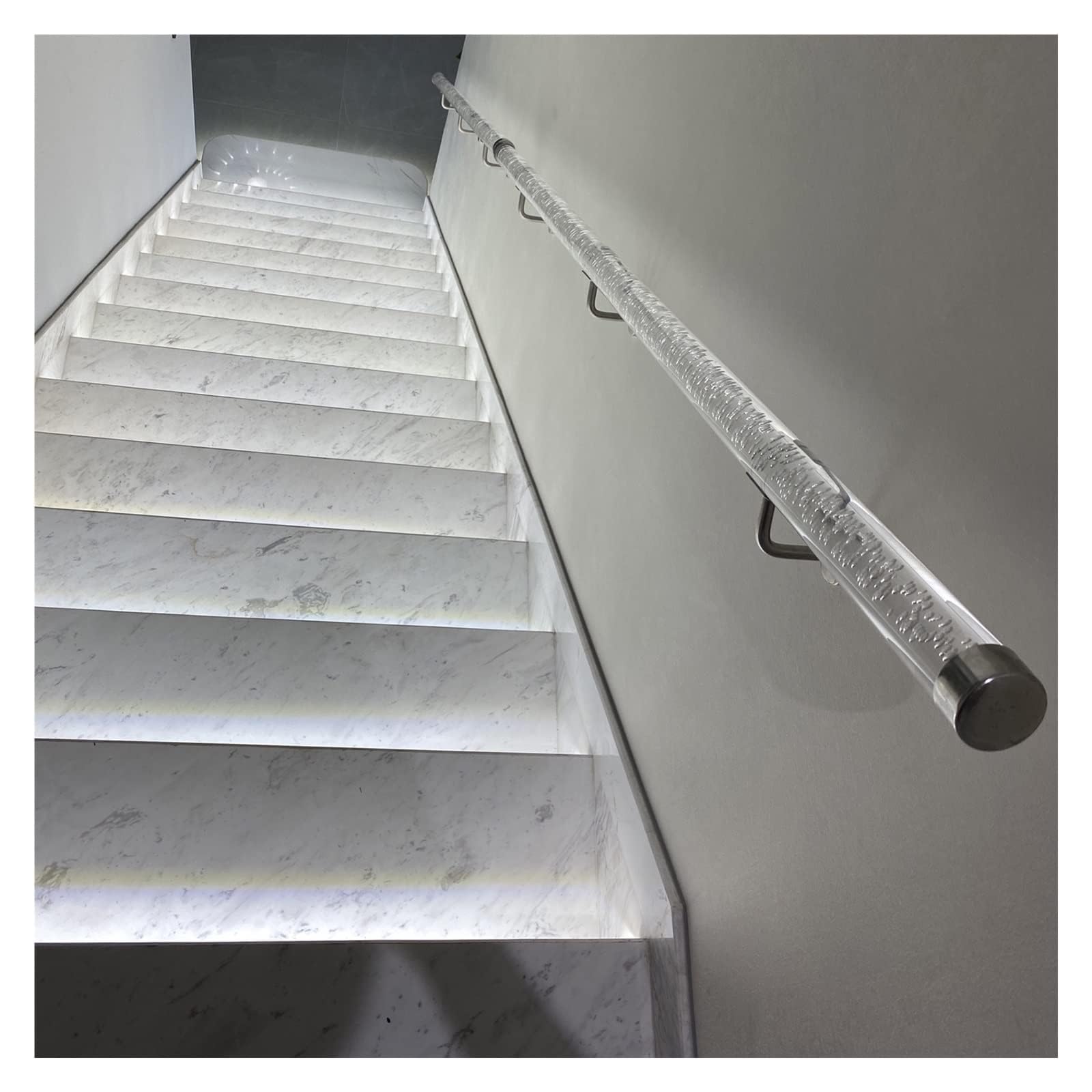 Indoor Outdoor Staircase Handrail, Clear Acrylic Wall Mounted Hand Railing, 3ft/4ft/5ft/6ft/10ft/12ft/14ft/20ft, Home Loft Front Porch Stairs Banister Support Rod(260cm(8.5ft))