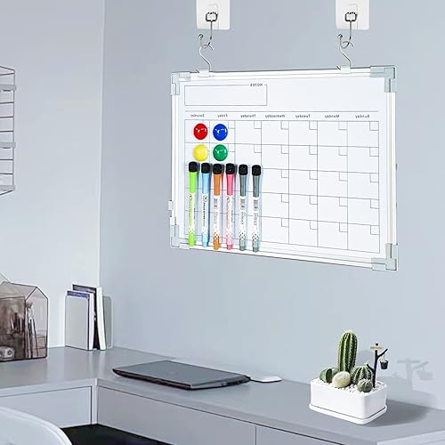 Miniatura 5 de FEXIA Calendario mensual de borrado en seco para pared 16 x 12 pulgadas tablero magnético de borrado en seco para colgar tablero blanco de doble