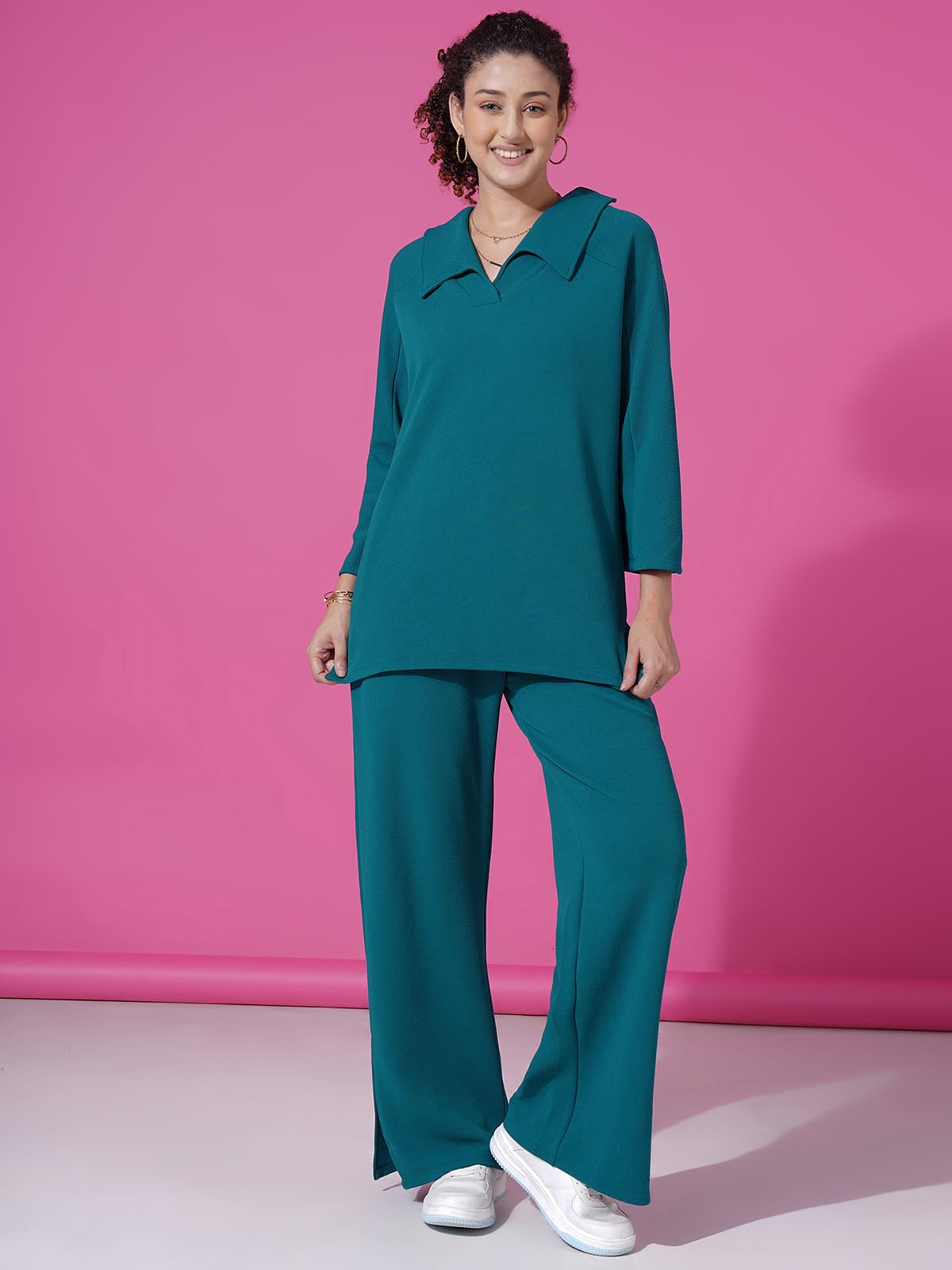 Selvia Women's Synthetic Co-ords Set (710CTK11692N-XL_Teal Blue 2