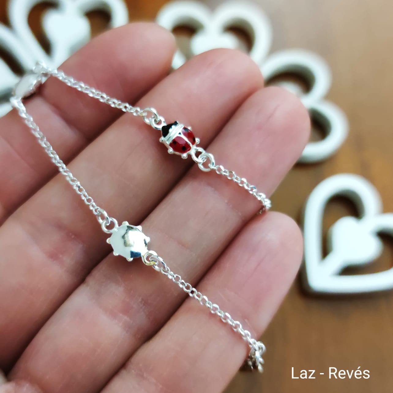 Bracelet avec coccinelles en argent sterling 925 pour filles, un design pour les petites filles les plus coquettes