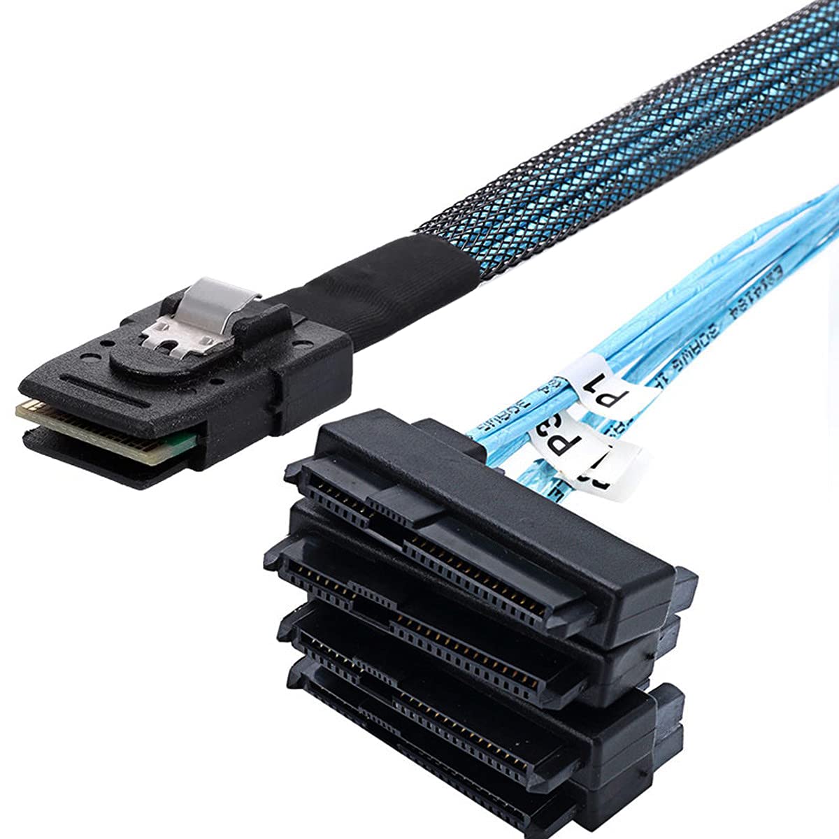 Cablecc Mini SAS SFF-8087 host interno de 36 pines a 4 SFF-8482 Target SAS disco duro y cable de alimentación SATA, 50 cm