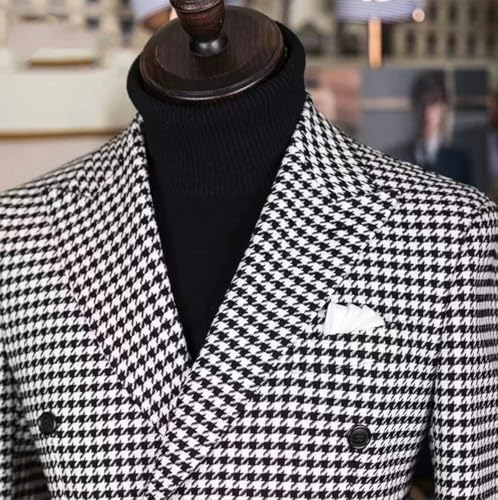 Men's Daily Houndstooth Suit Blazer Double Breasted Buttons Jacket Peak Lapel Leisure Tuxedos Coat4