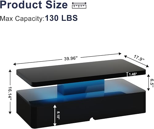 Miniatura 2 de MXV Mesa auxiliar moderna, mesas de café de 40 pulgadas con luces LED de 16 colores, mesa central rectangular de 2 niveles, gran espacio de