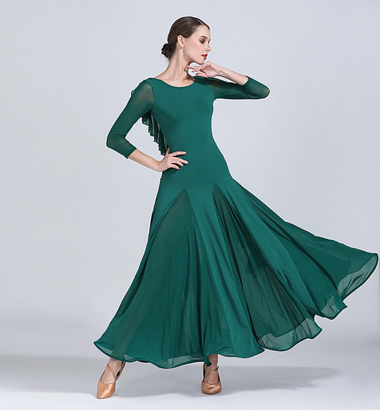 Modernes Gesellschaftstanzkleid für Damen, Rundhalsausschnitt, rückenfreies Design, professionelle Tanzaufführungskleider, nationaler Standardtanz, Walzer-Tango-Kleider