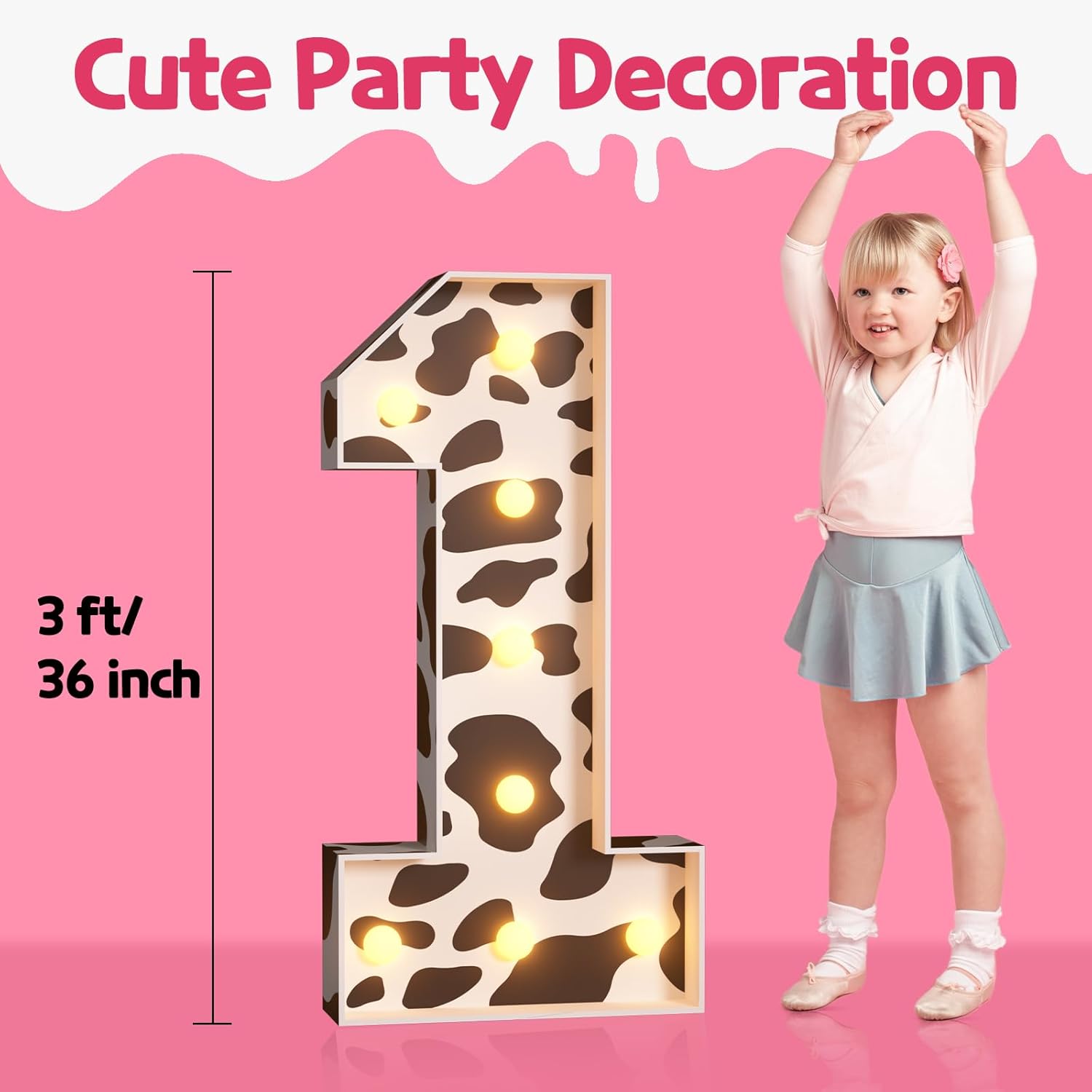 Marquee Numbers Cow 1st-Birthday Decorations: 3ft Large Light Up Numbers Holy Cow Party Decor Boy Girl First One Big Cardboard Number 1