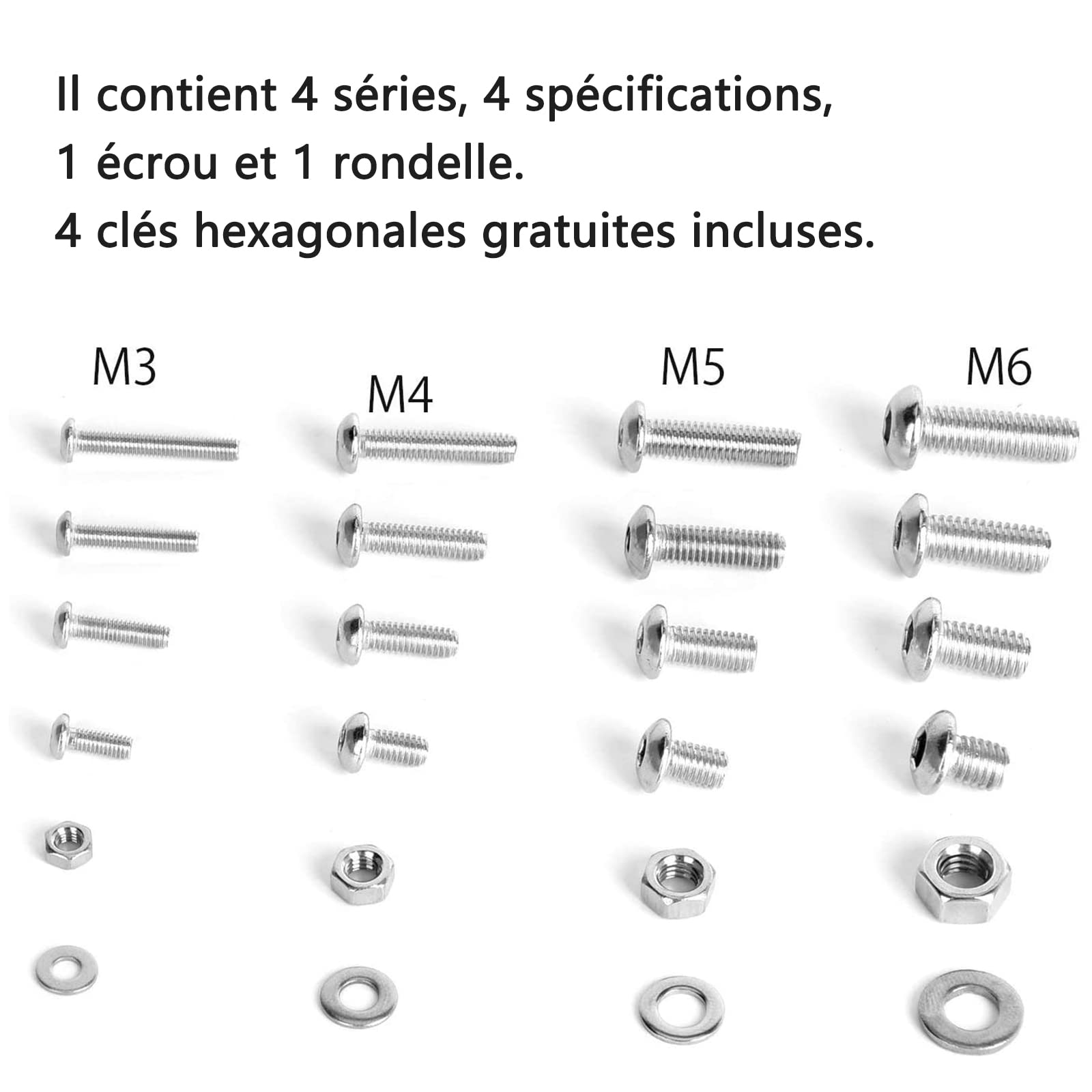 520PCS M3 M4 M5 M6 304 en Acier inoxydable Bouton à tête hexagonale Socket Tête Câble Boulons Vis avec écrous Assortiment - Vendu Par VIGRUE