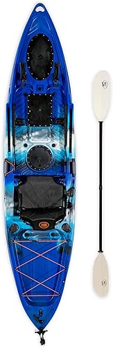 BKC UH-RA220 - pescador de 11.5 pies para sentarse en la parte superior kayak de pesca con palas y silla vertical y sistema de timón incluido