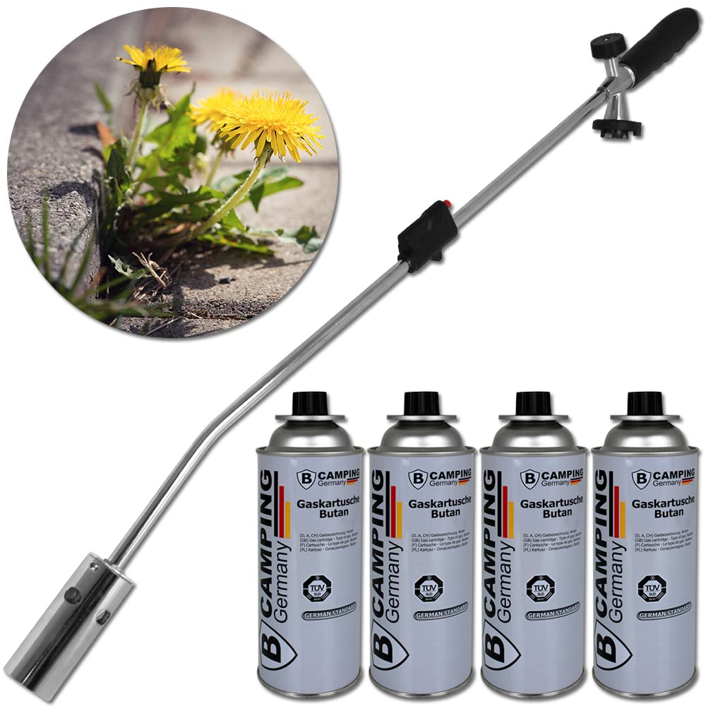 Bahama Bruciatore per erbacce con accensione piezoelettrica con 4 cartucce di gas, diserbanti, bruciatore a gas, argento, 80 cm