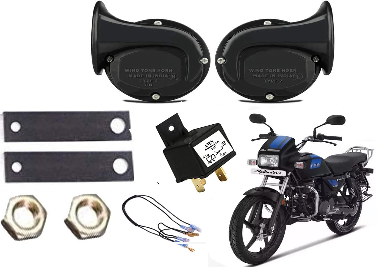 AMN® Splendor Plus bike horn Sound (Low + High) Compatible dual tone color Black (Horn & Wire & Relay)-image-28