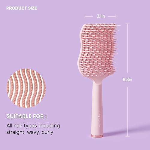 Miniatura 6 de Cepillo desenredante ondulado (cerdas suaves), peine desenredante con cerdas flexibles, elimina nudos y enredos, masaje del cuero cabelludo, cabello