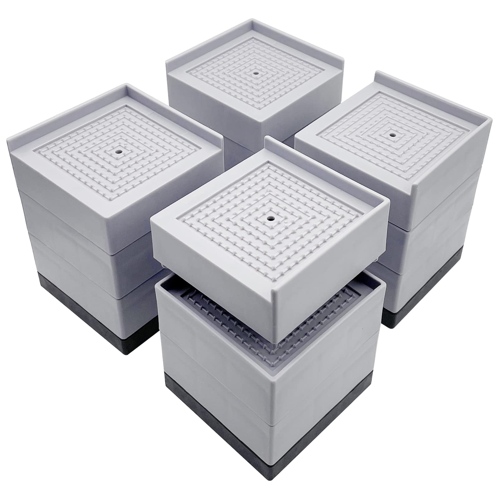 JONHWI Bed Risers, 4.5 inch Heavy Duty Square Adjustable Furniture Risers, Stackable Risers for Sofa, Table Legs Extenders, Supports up to 1300 Lbs (Light Grey, 4 Pack Set)
