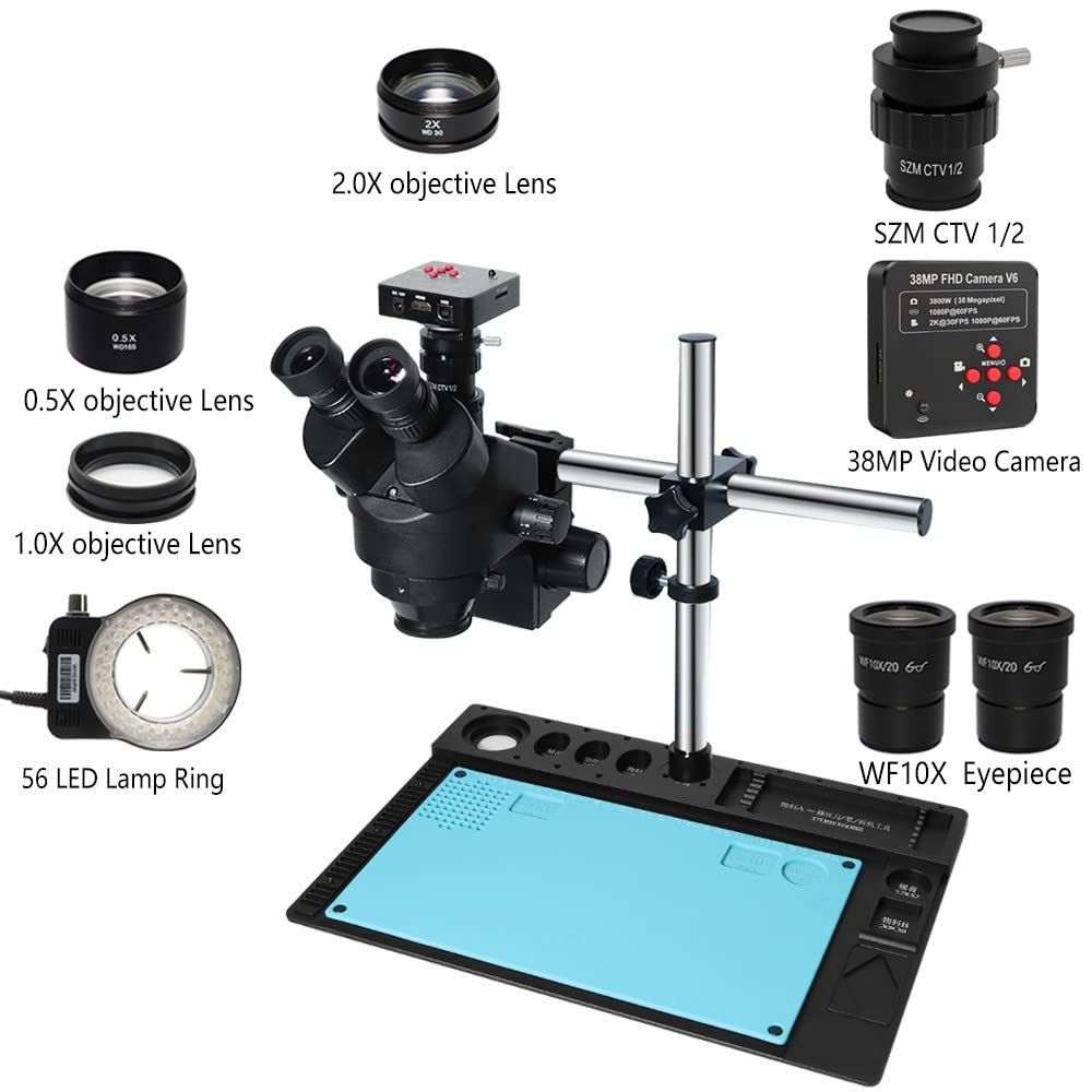 Microscope 3.5X-90X Simul-Focal Continuous Zoom Trinocular Stereo Microscope 38MP H_D USB Camera 1/2 CTV C-Mount Lens Adapter Big Workbench(38MP CTV 0.5X Lens)
