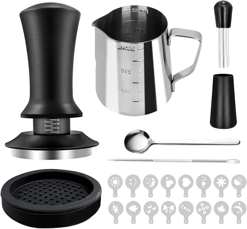 Kit de accesorios para espresso de 22 piezas, compactador calibrado con resorte, compactador calibrado con resorte, herramienta WDT, se adapta a máquinas de café espresso y portafiltro Delonghi de 58 mm