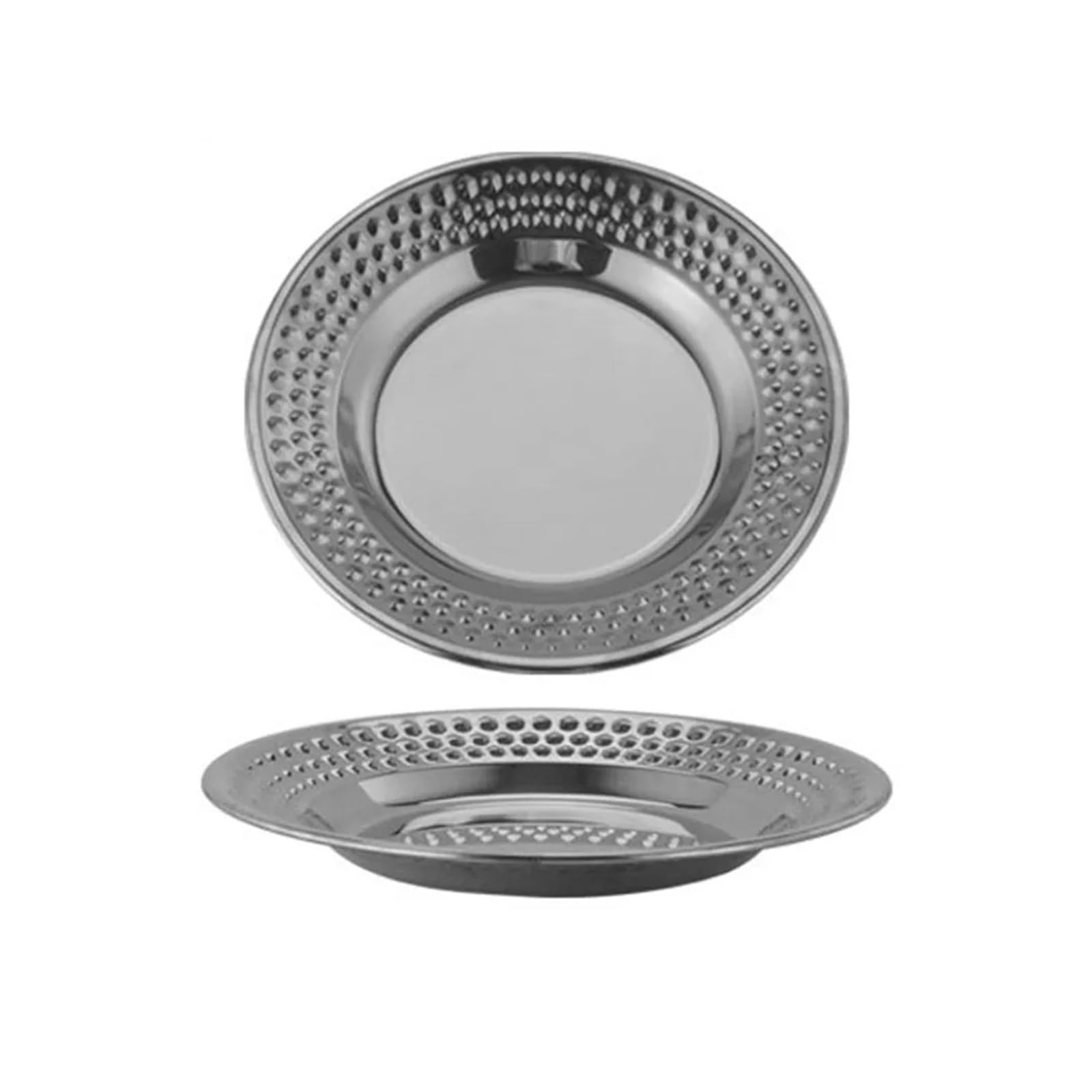 Hammered Tray Simple Stainless Stee Dinner Plate Portable Fruit Hammer Pattern Round Cake Table Decor for CoffeeJewellery(Silver,26cm)