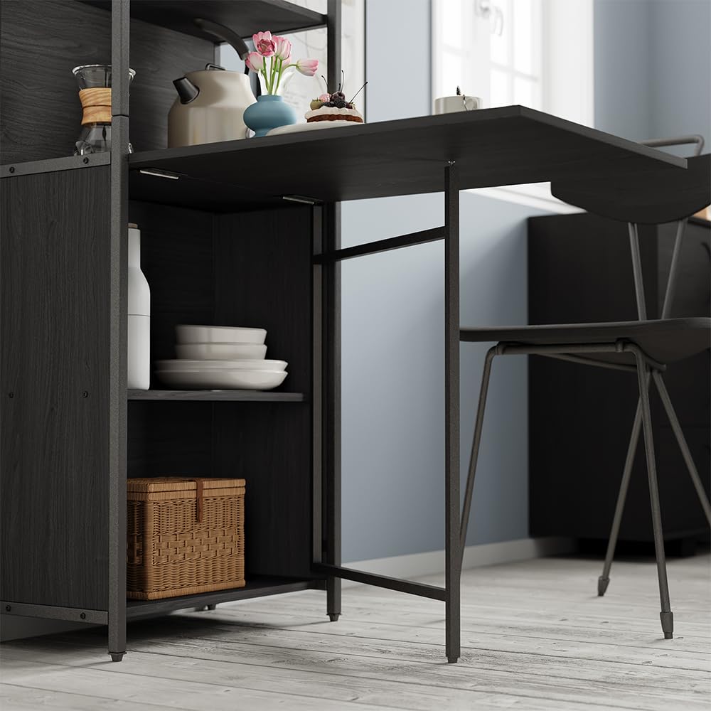 Vicco Bureau Savio, Noir, 30-100 x 57 cm avec Plateau de Table Pliant, utilisable comme Table Murale Rabattable avec Surfaces de Rangement