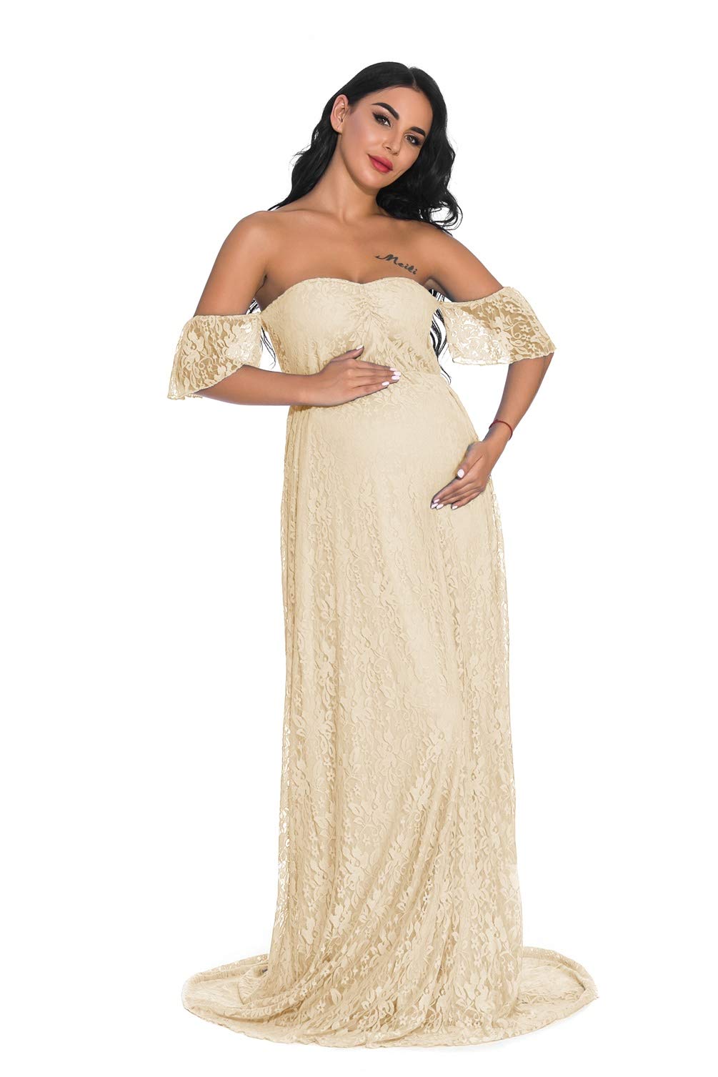 ZIUMUDYPhotography Maternity Dress Off Shoulder Lace Baby Shower Pregnant Wedding Dress