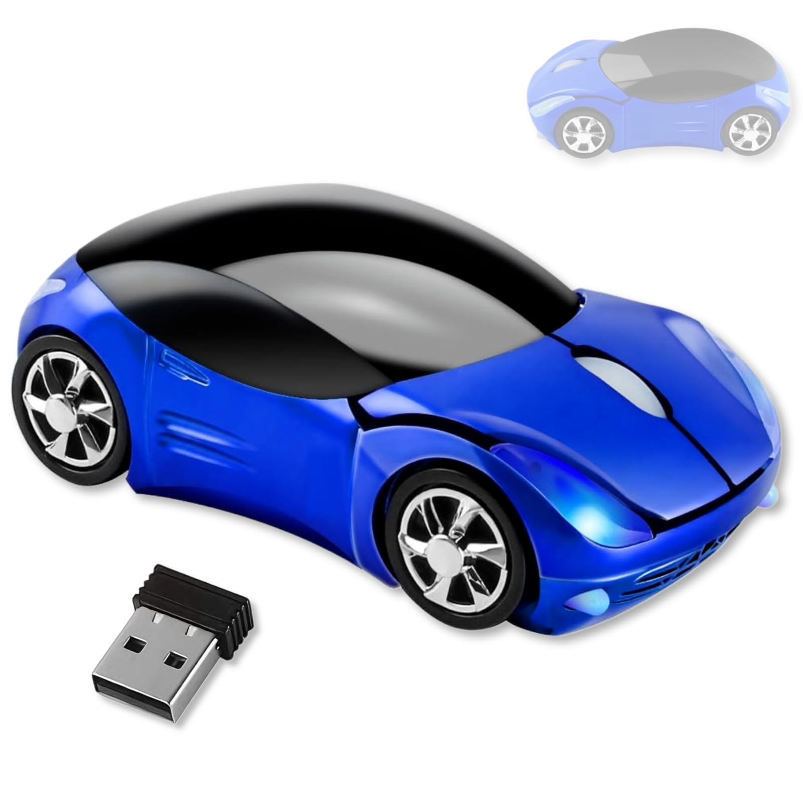 Blue Mouse，Cute Wireless Mouse 1600DPI 2.4G with USB Reciver Car Mouse for Computer Laptop Tablet for Mac OS for Windows（Blue）-image-40