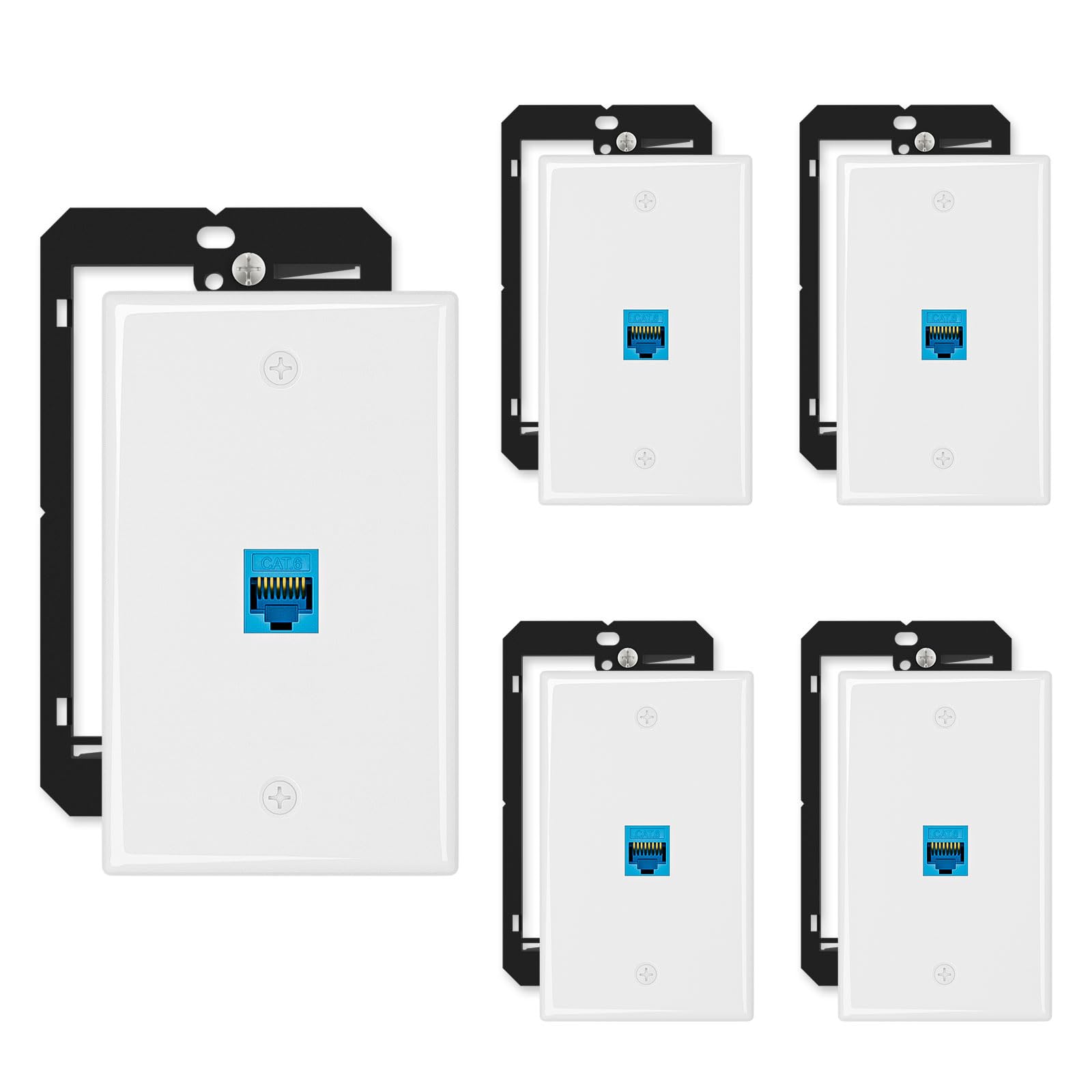iwillink 5-Pack Cat6 Ethernet Wall Plate, 1-Port Keystone+Bracket, Blue