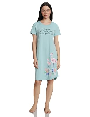 Amazon Brand - Eden & Ivy Women's Regular Fit Nightdress (EI/SW/TRO-11_Green1_L)