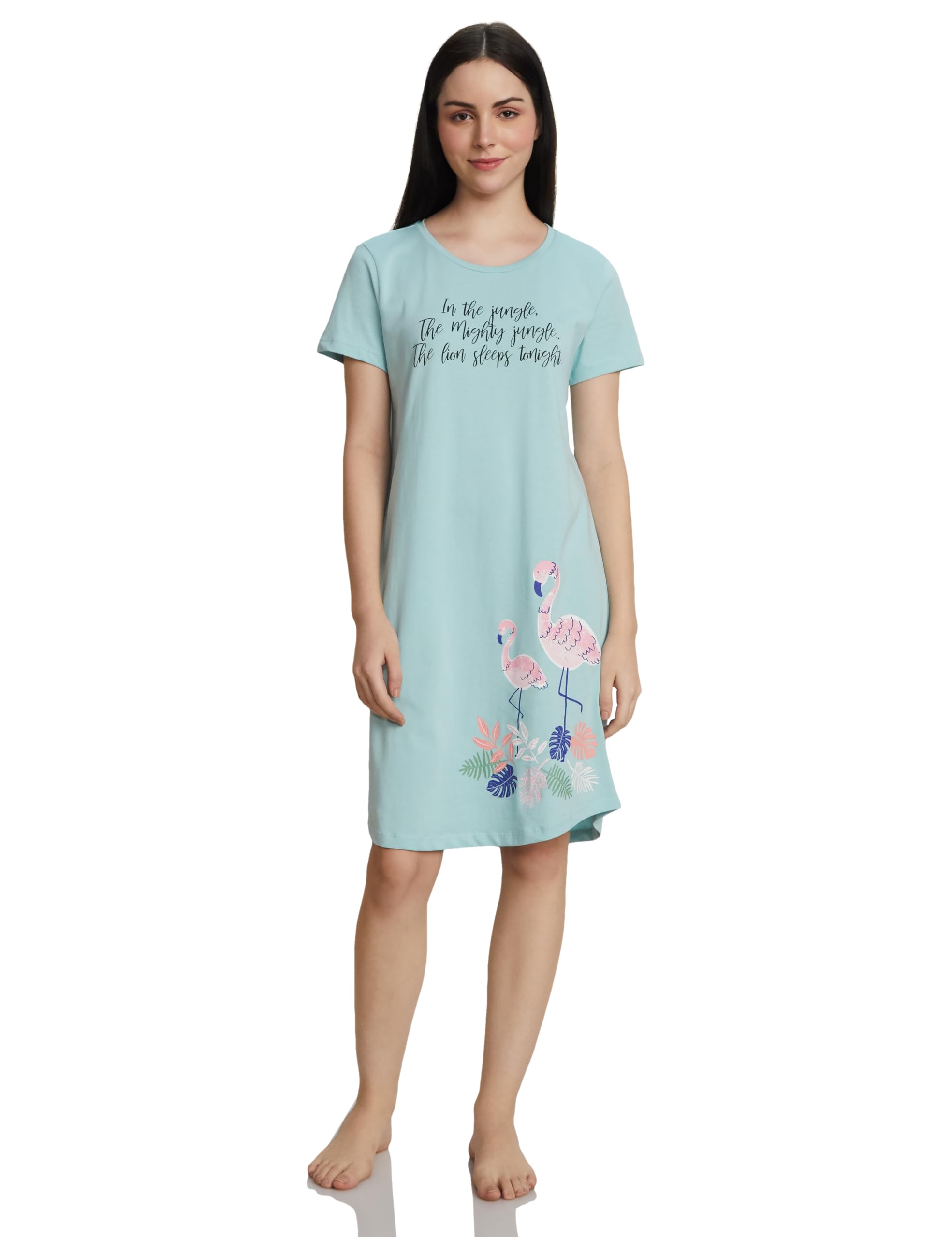 Amazon Brand - Symbol Women's Cotton Knee Length Regular Fit Nighty | Night Dress (Available in Plus Sizes)