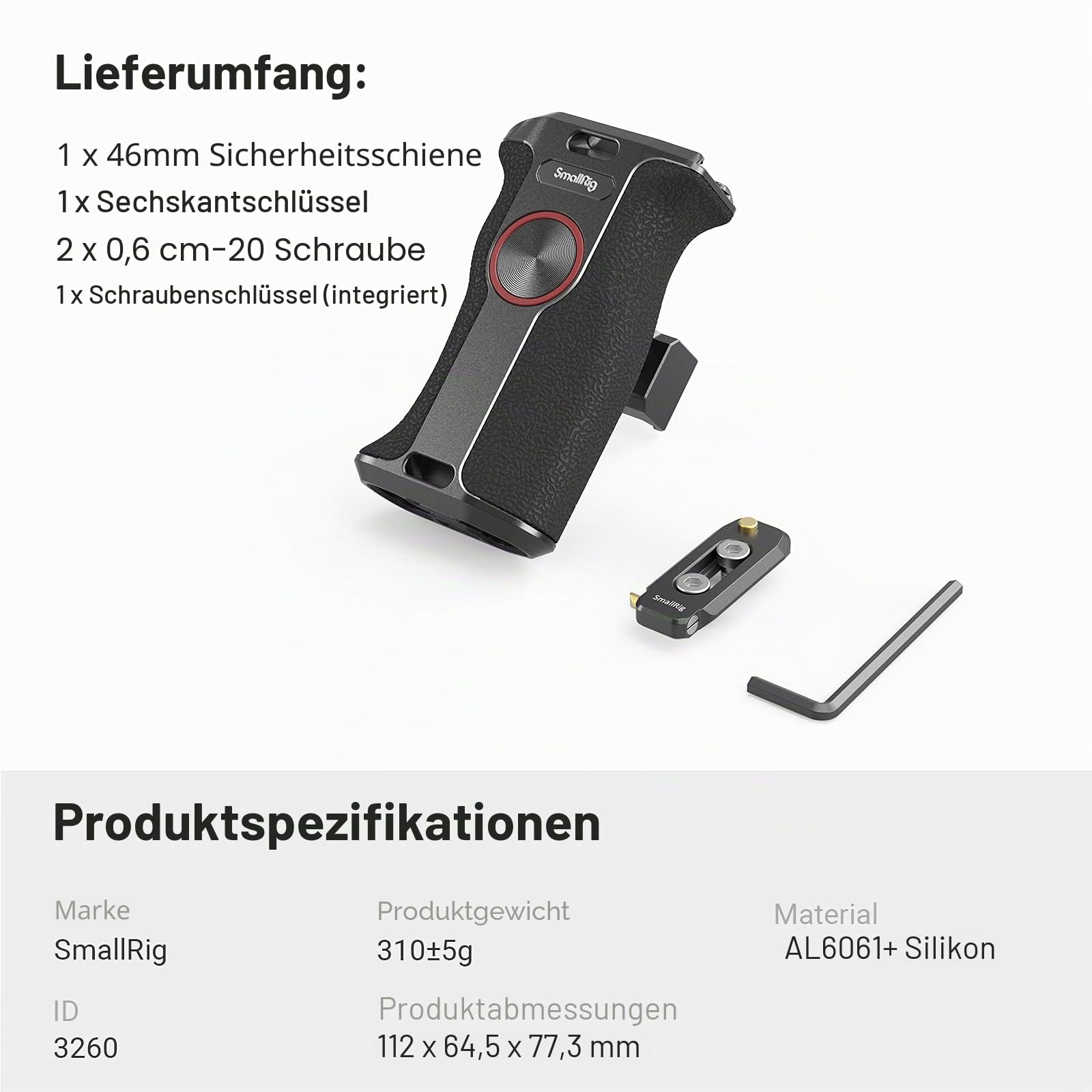 SMALLRIG NATO Handle Seitengriff mit Drehbarem Druckknopf Schnellverschluss für DSLR Kamerakäfig Kit, Linke Seite 3260