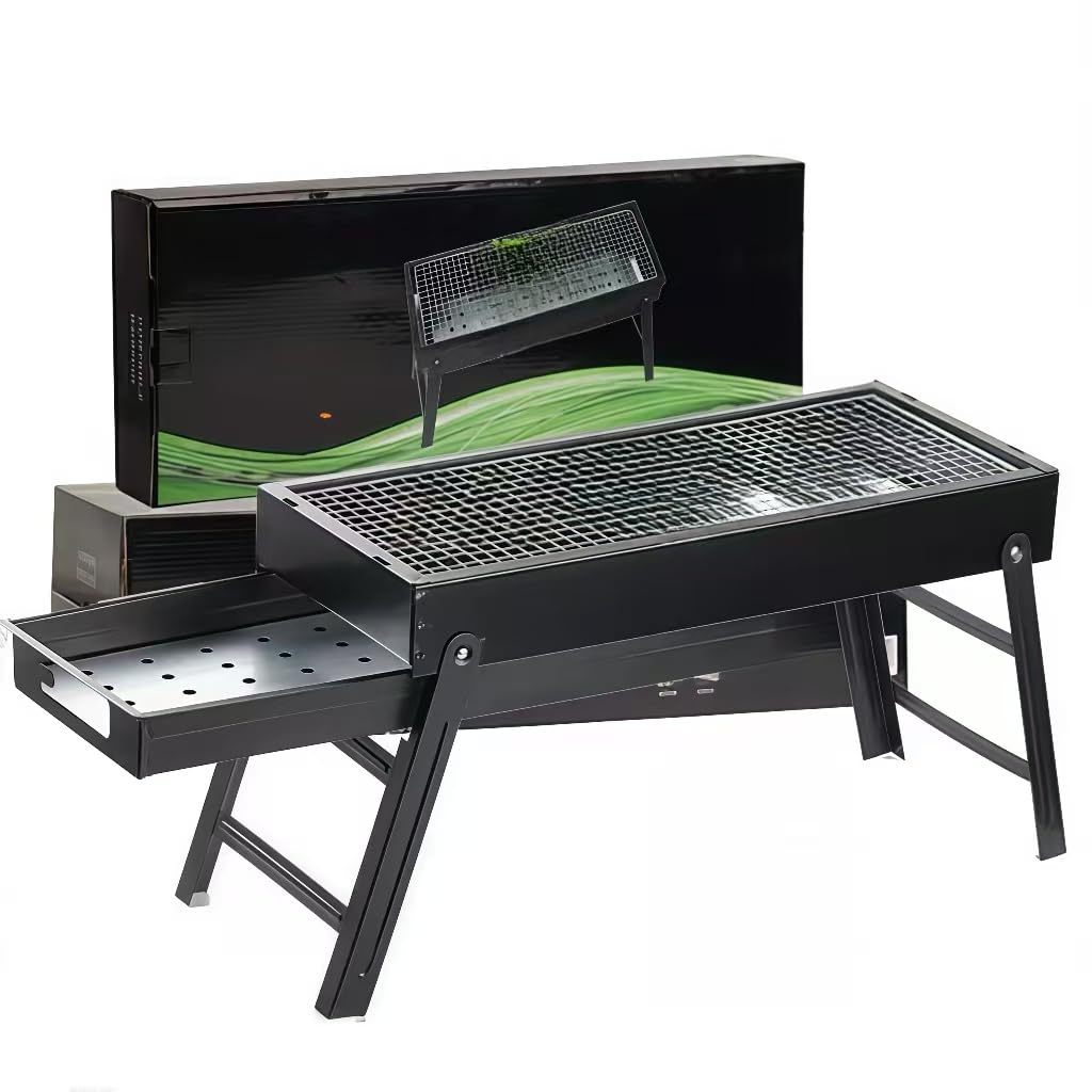 BBQ Barbecue Grill, Portable Folding Charcoal Barbecue Desk Tabletop Outdoor Stainless Steel Smoker BBQ for Picnic Garden Terrace Camping Travel
