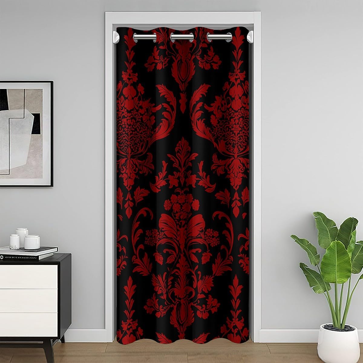 Feelyou Jacquard Damask Design Door Curtain for Doorway Privacy 42x84 Inch 1 Panel Boho Purple Paisley 30%-50% Darkening Blackout Curtain Set Vintage Elegant Damask Doors with Windows Decor Floral