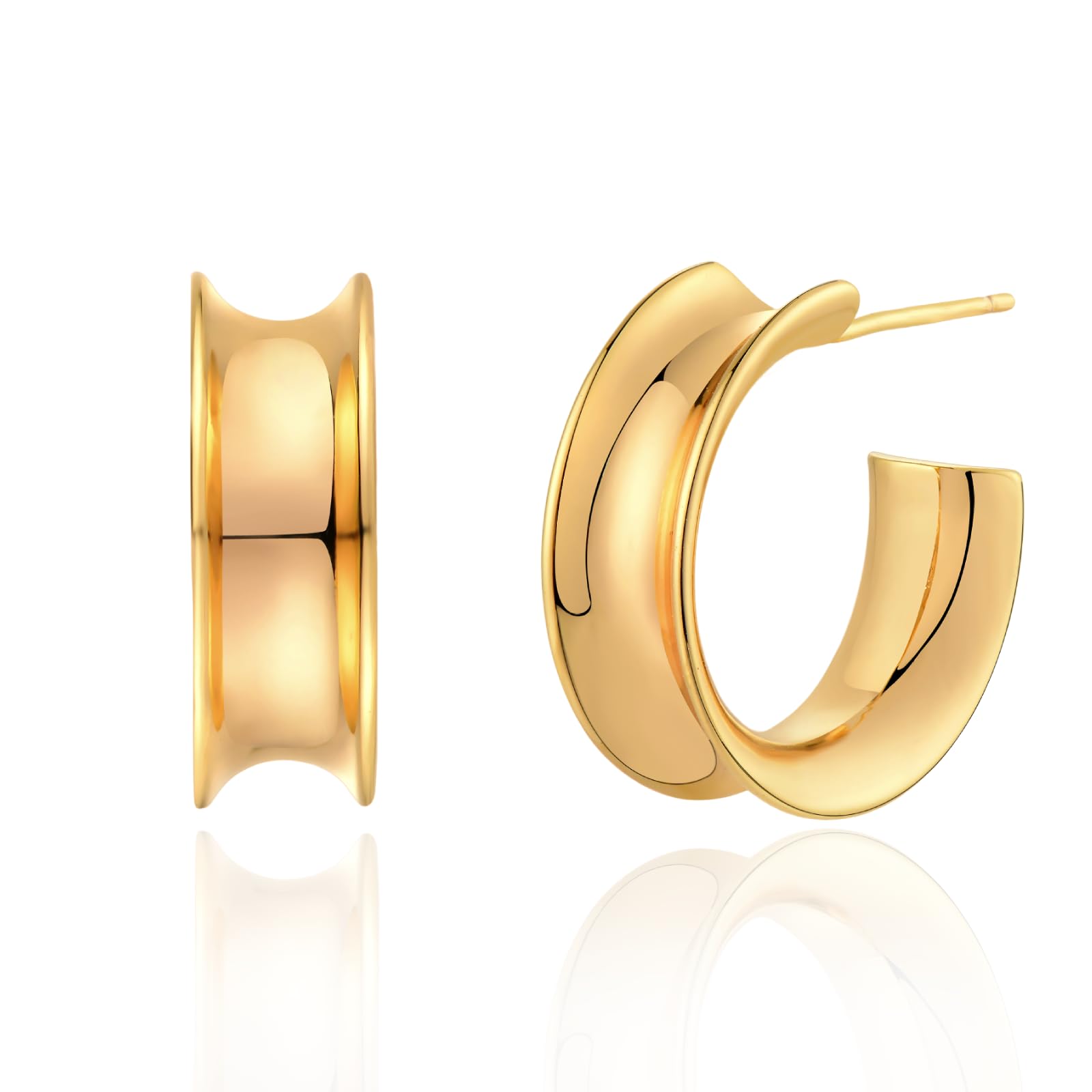 GDCOIN Chunky Hoop Earrings for Women 14K Gold Plated Huggie Hoops, Gold Polished Earrings Delicate Simple Hypoallergenic Jewelry Gift