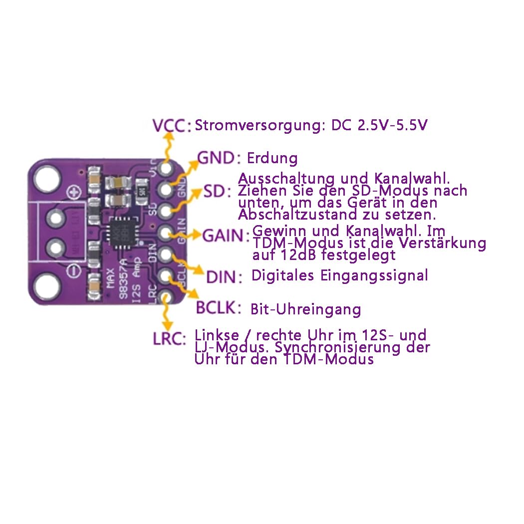 4 pezzi MAX98357 I2S 3W DAC Decoder Breakout Module Supporta ESP32 Raspberry Pi