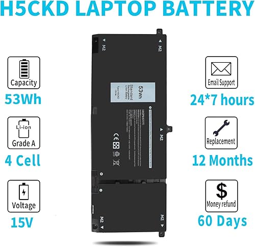 Miniatura 5 de Batería de 53 Wh H5CKD de 15 V para Dell Inspiron 5300 5301 5401 5402 5408 5409 5501 5502 5505 5508 5509 5400 5406 7405 7300 7306 7500 7506 2 en 1