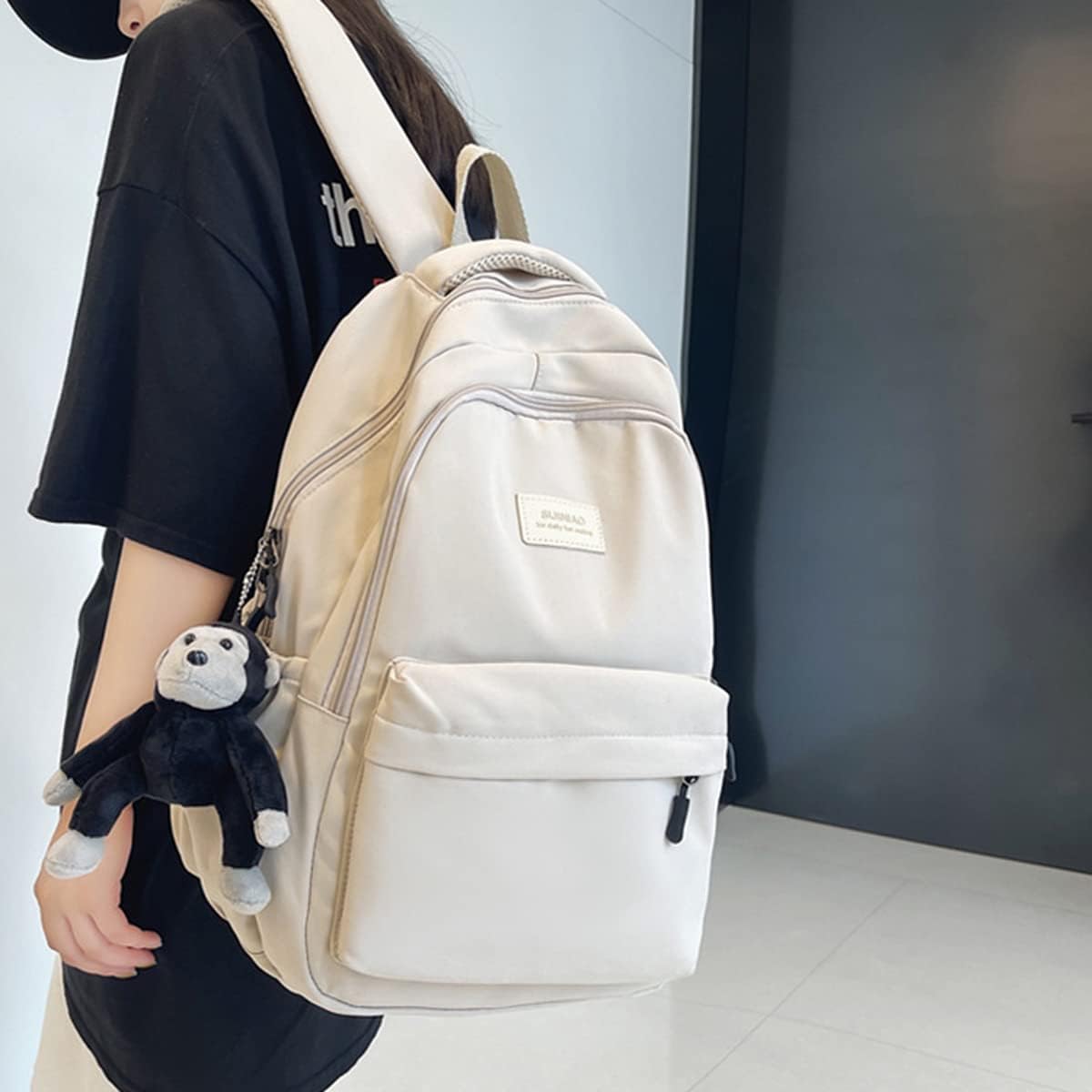 Aesthetic Backpack Cute Backpack for School College Backpack Large Capacity Bookbags for Girls Women Students Casual Travel Daypacks Solid Color(White) - Image 3
