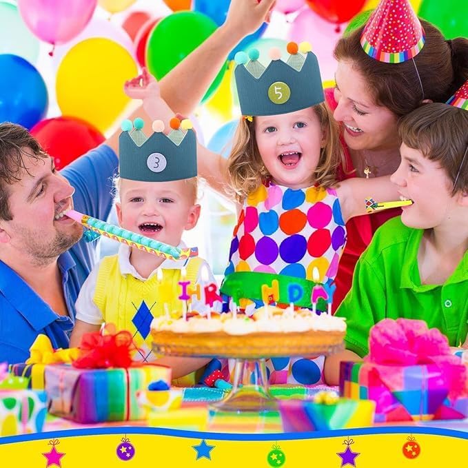 Hyber&Cara Birthday Crown Hat Boy Girl, Birthday Crown with Numbers, Party Decorations（Pink or Blue）