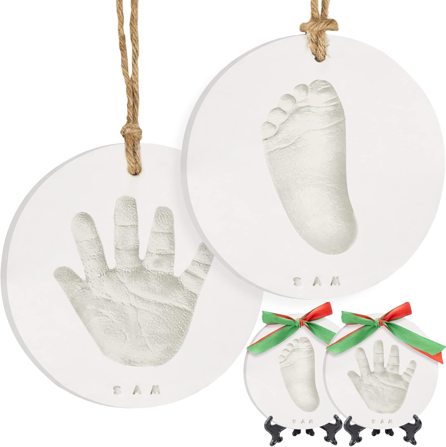 Baby Abdruck Hand fuß Set Für Mädchen, Jungen - Personalisierte Baby's erste Weihnachtsschmuck Kit, Neugeborene Duschgeschenke für neue Mama, Einfach zu verwendende Handabdruck Ornamente(Glaze Finish)