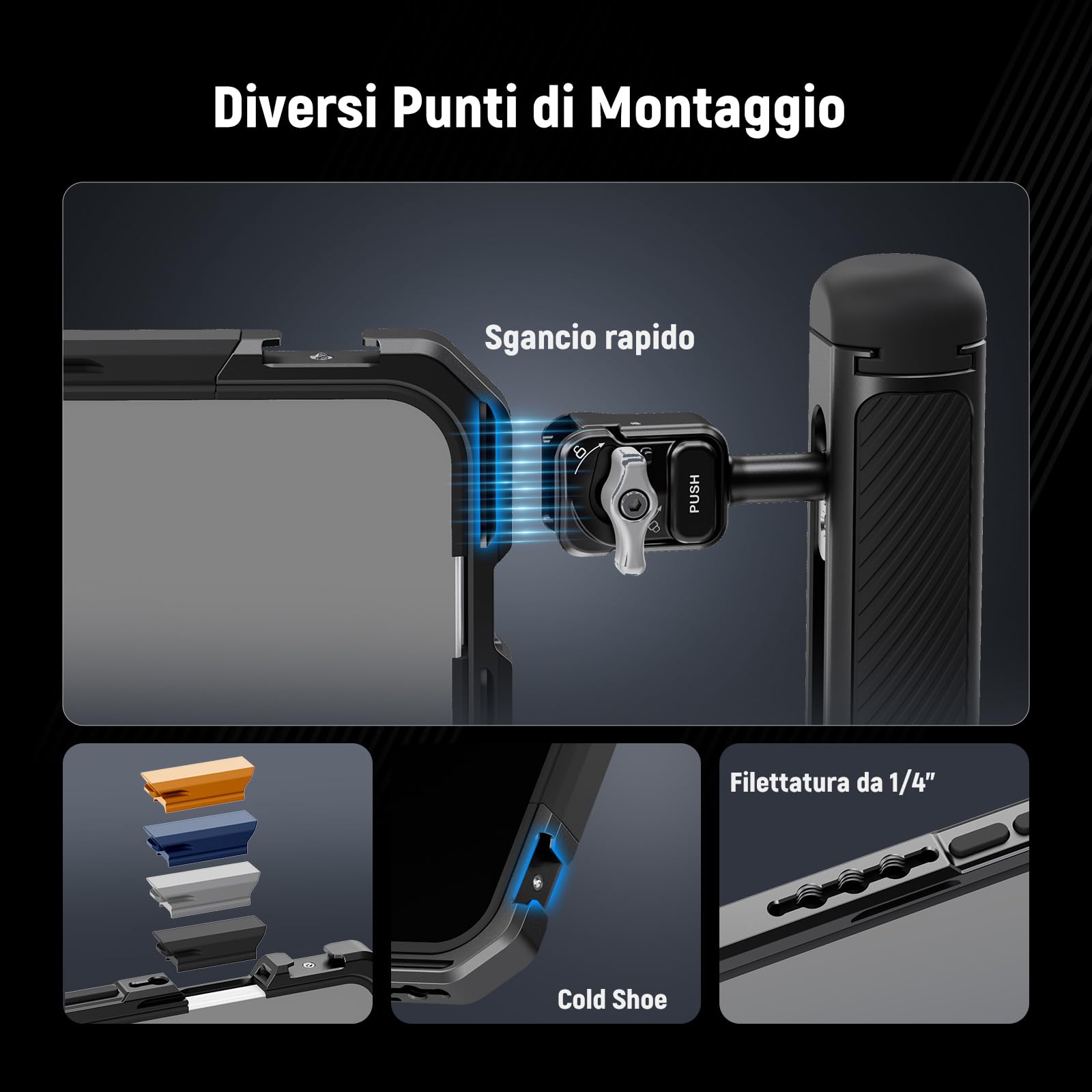 NEEWER Phone Cage Compatibile con iPhone 17 Pro Max, Accessorio Stabilizzatore Video Rig con Anello Filtro da 67mm, Backplate Lenti da 17mm, Adattatore T Mount, 4 Tappi di Controllo, PA144 (Nero)
