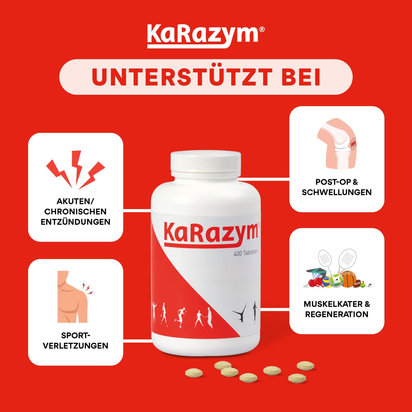 3-fach Enzymkomplex, 400 magensaftresistente Tabletten | mit Bromelain & Papain, hochdosiert für mehr Wohlbefinden, bei Entzündung & Schwellung, unterstützt Muskeln, Gelenke & Venen
