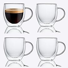 ZONEYILA Tazas de Café de Vidrio de Pared Doble 8oz, Juego de Tazas de Café de Vidrio Aislado de Borosilicato, Tazas de Cristal Claras con Asa para Espresso, Cappuccino, Té, Bebidas Calientes