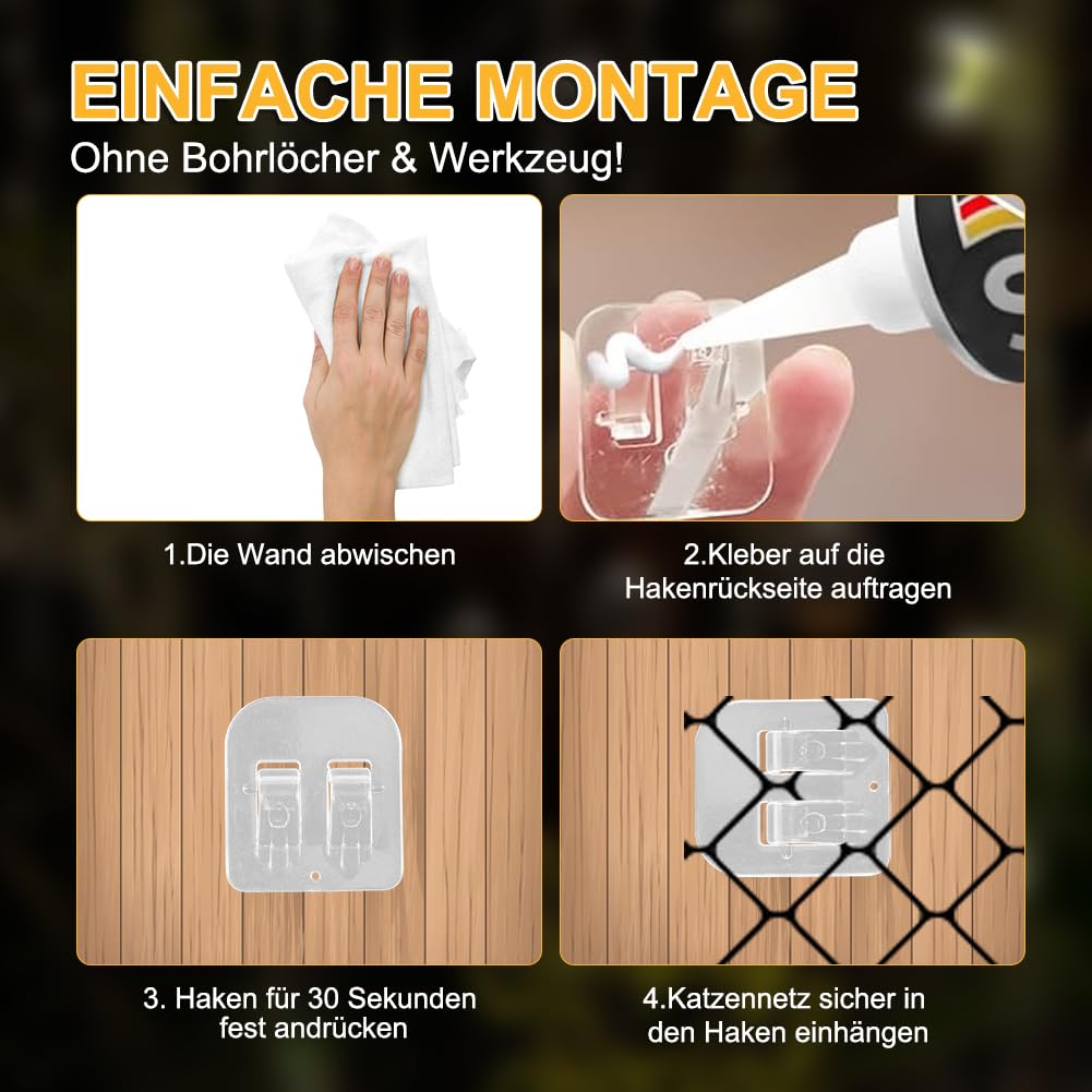 50 haczyków samoprzylepnych i 120 ml kleju silikonowego i dozownik do siatki dla kota na balkon (bez wiercenia) – przezroczyste haczyki samoprzylepne do ochrony okna uchylnego do okien