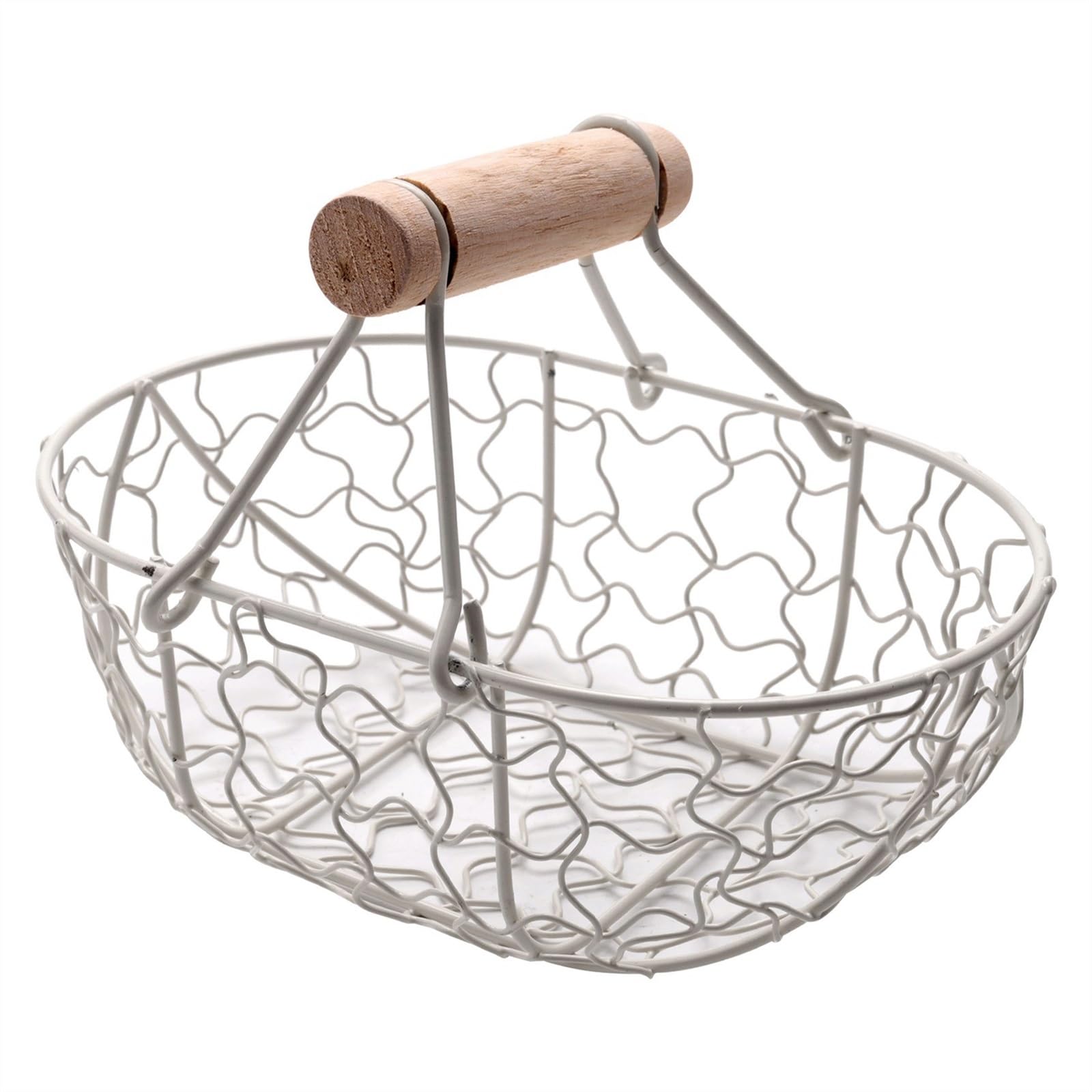 Obstkorb Obstkorb mit Holzgriff, Retro-Korb aus Metall, tragbar, multifunktional, for Gemüse, Obst, Eier, Lebensmittel, praktischer Aufbewahrungskorb, Organizer, Weiß Obstkorb-Schale