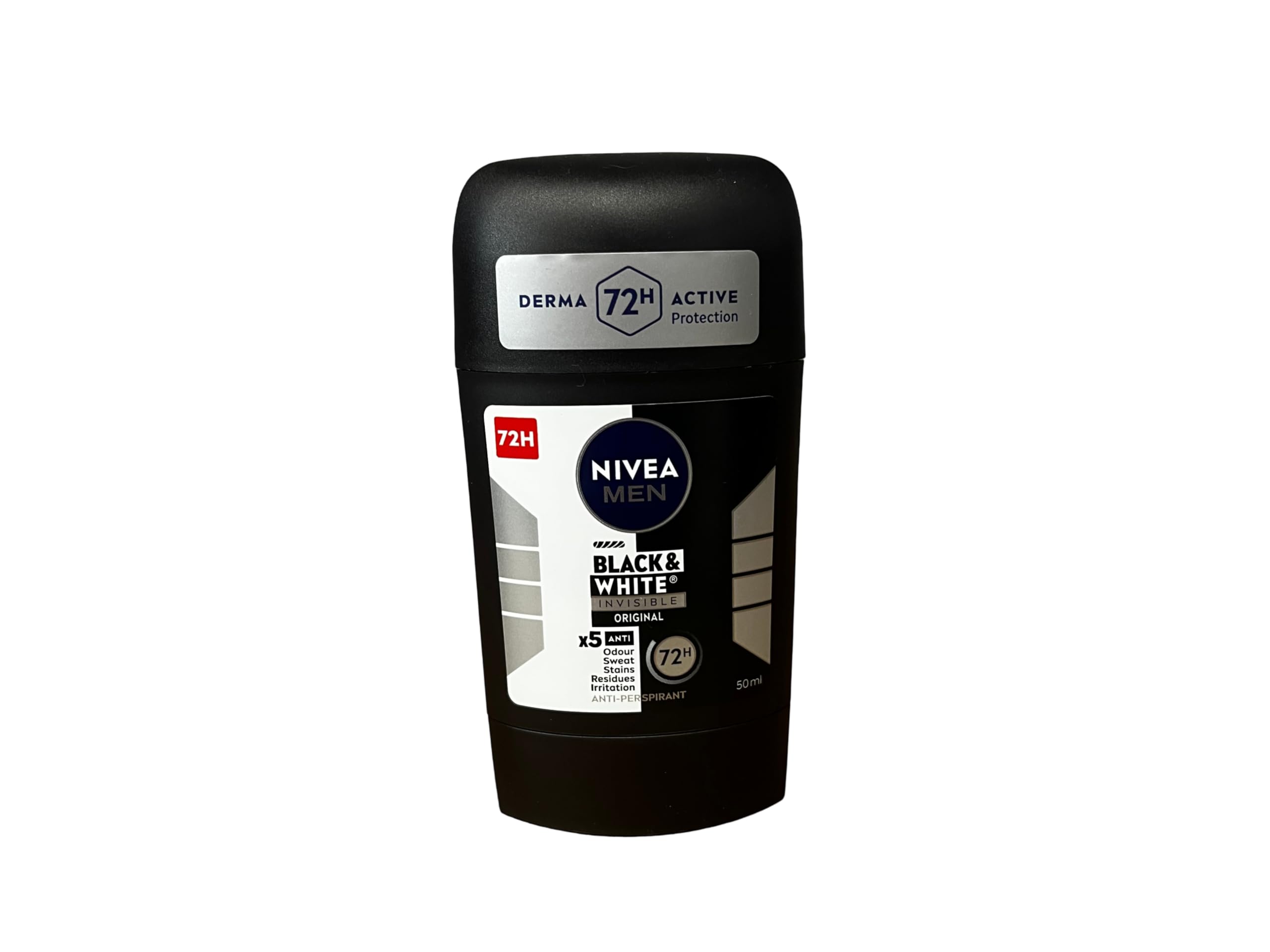 5x Nivea Invisible Black & White Anti-perspirant Deodorant Solid Stick for Men 5x50ml (Pack of 5)