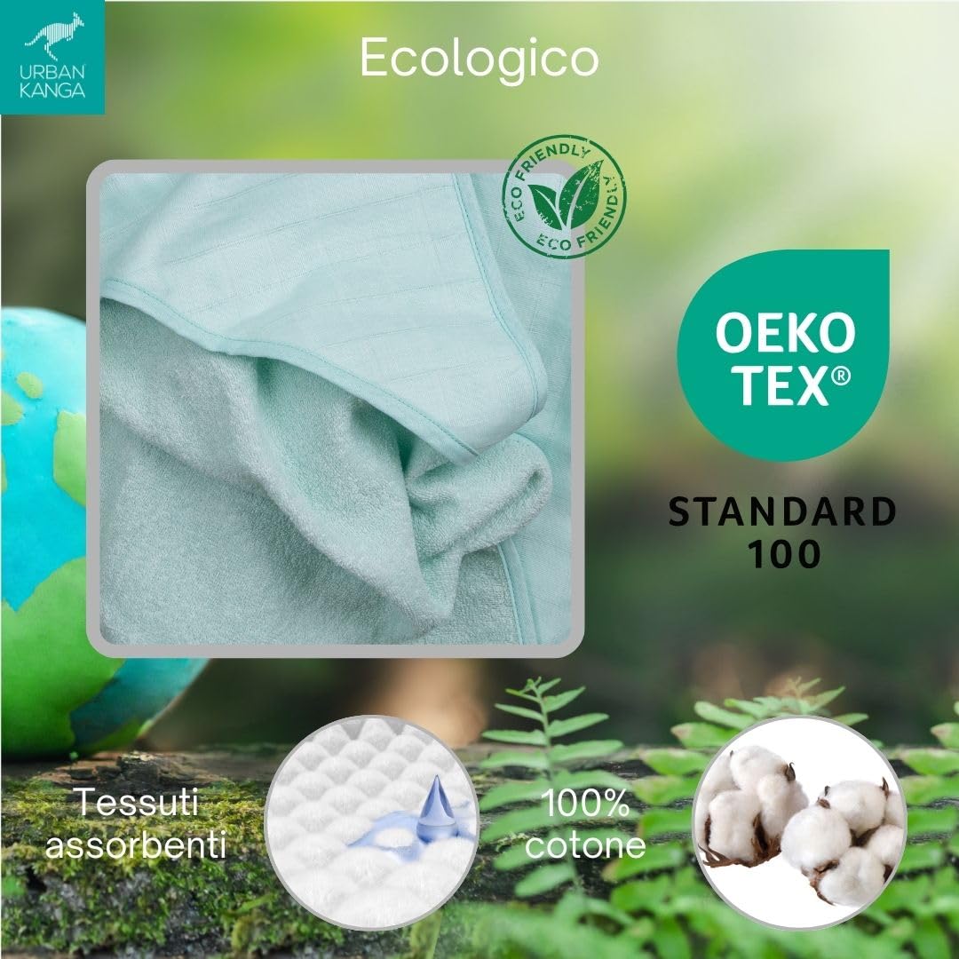 Urban Kanga Poncho da Bagno Asciugamano con Cappuccio per Bambini (Menta)